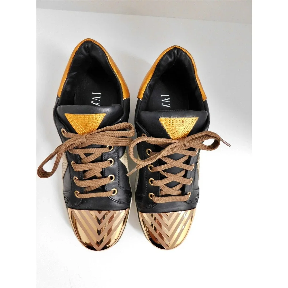 Ivy Kirzhner Sputnik Black Leather Copper‎ Toe Fashion Sneaker 8.5 M